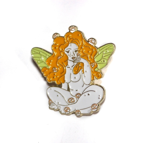 Beautiful orange mushroom forest nymph fairy enamel pin - Picture 8 of 8